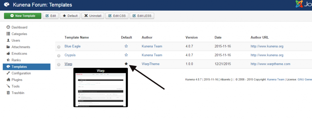 Set default kunena template